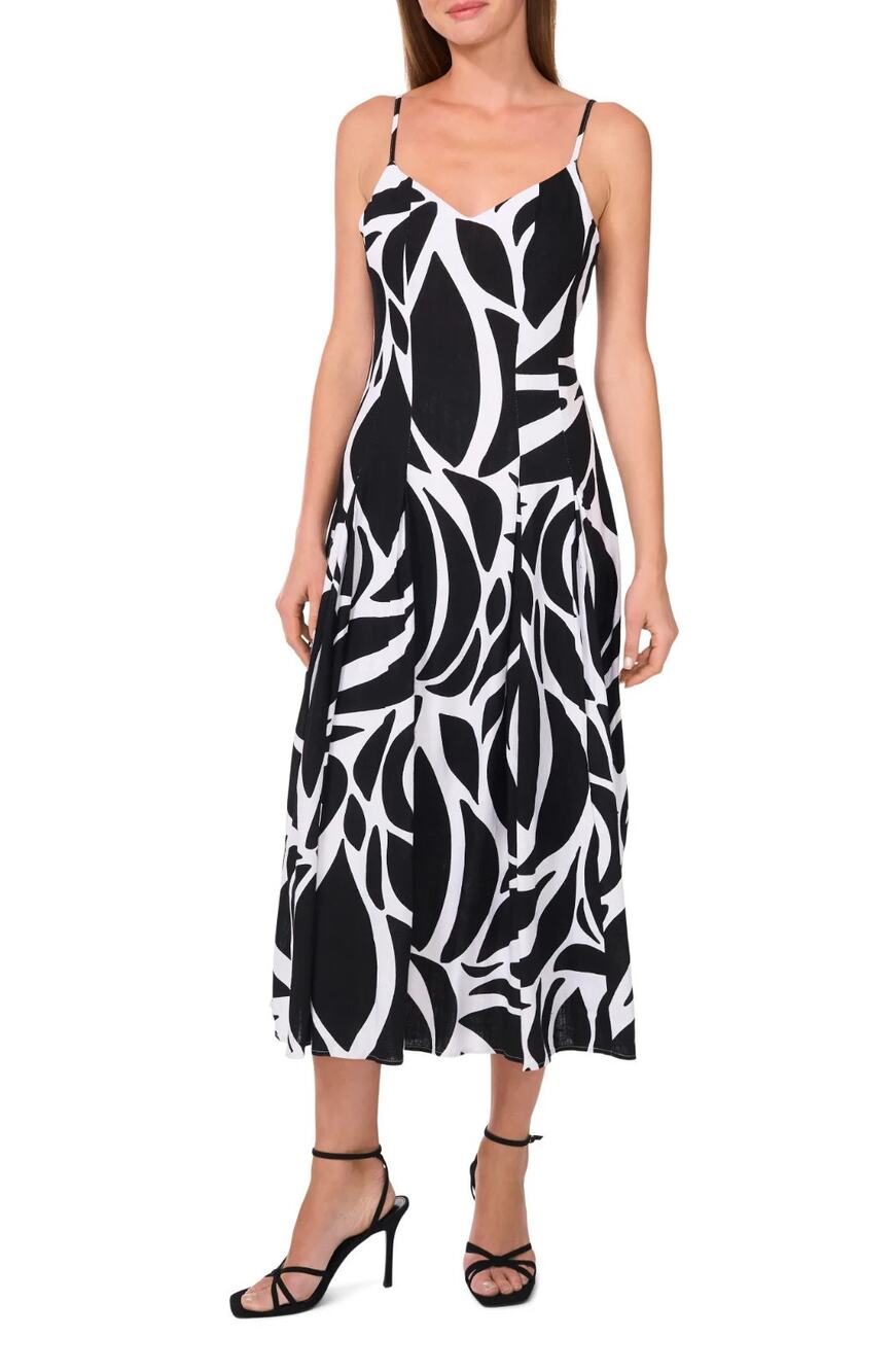 MSK Women's Sleeveless Abstract Godet Pleat Adjustable Straps Dress-Size XL